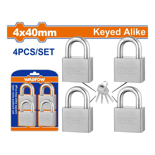 WADFOW 4PCS 40MM Key-Alike Square Type Vane Padlock Set WPDS444