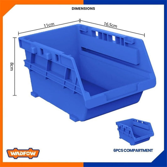 WADFOW Blue Stackable Storage Bin 165x110x80mm 6pcs Set WTB8336