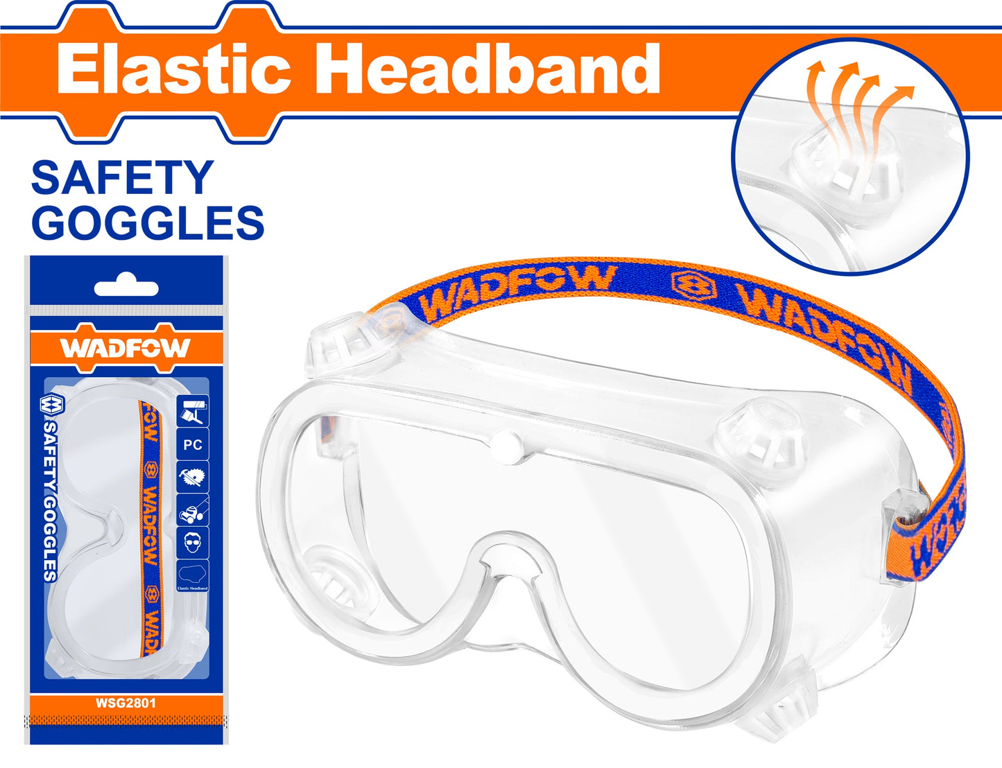 WADFOW Safety Goggle with Elastic Headband Clear WSG2801