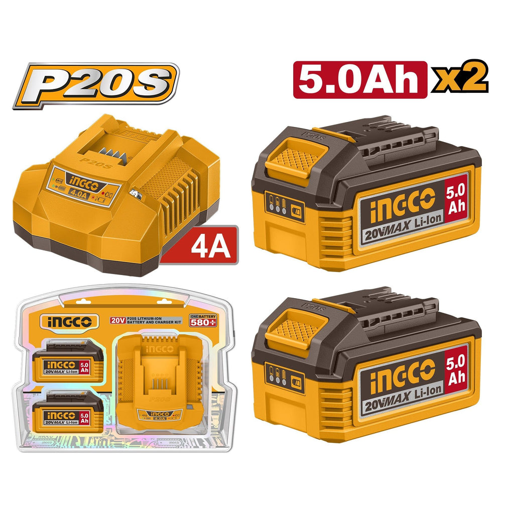 INGCO 20V 2×5.0Ah Battery + 4A Charger Set (FBCPK2513)
