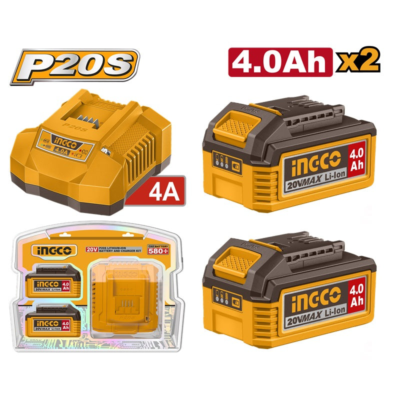 INGCO 20V 2x4.0Ah Battery + 4A Charger Set FBCPK2013