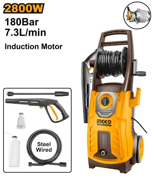 INGCO High Pressure Washer 2800W 180 Bar | Copper Motor & Pump  HPWR28008