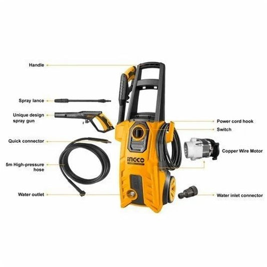 INGCO High Pressure Washer 2800W 180 Bar | Copper Motor & Pump  HPWR28008