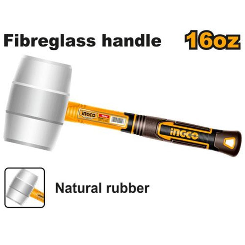 INGCO White Natural Rubber Non-Spark Hammer Fiberglass Handle 16oz HRUH8916