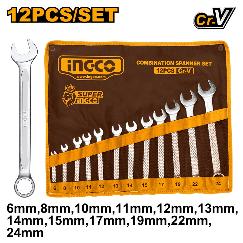 INGCO 12PCS CR-V Combination Spanner Set 6-24mm HKSPA1142
