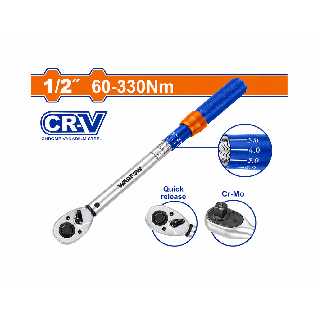 WADFOW 1/2" CR-V Torque Wrench 60-330Nm WWQ4D12
