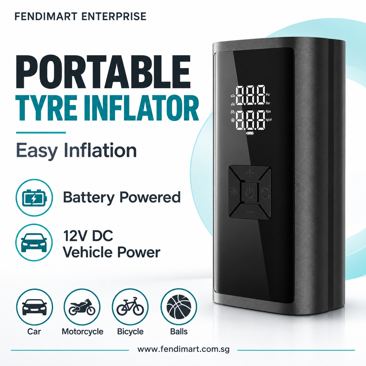 ST-9620E Portable Cordless Tyre Inflator with 12V DC Power