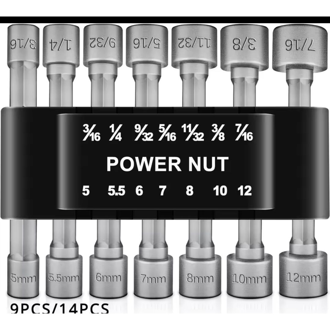 Fendimart 14-in-1 Hex Nut Driver Socket Bit Set (Metric & SAE — 1/4" Shank