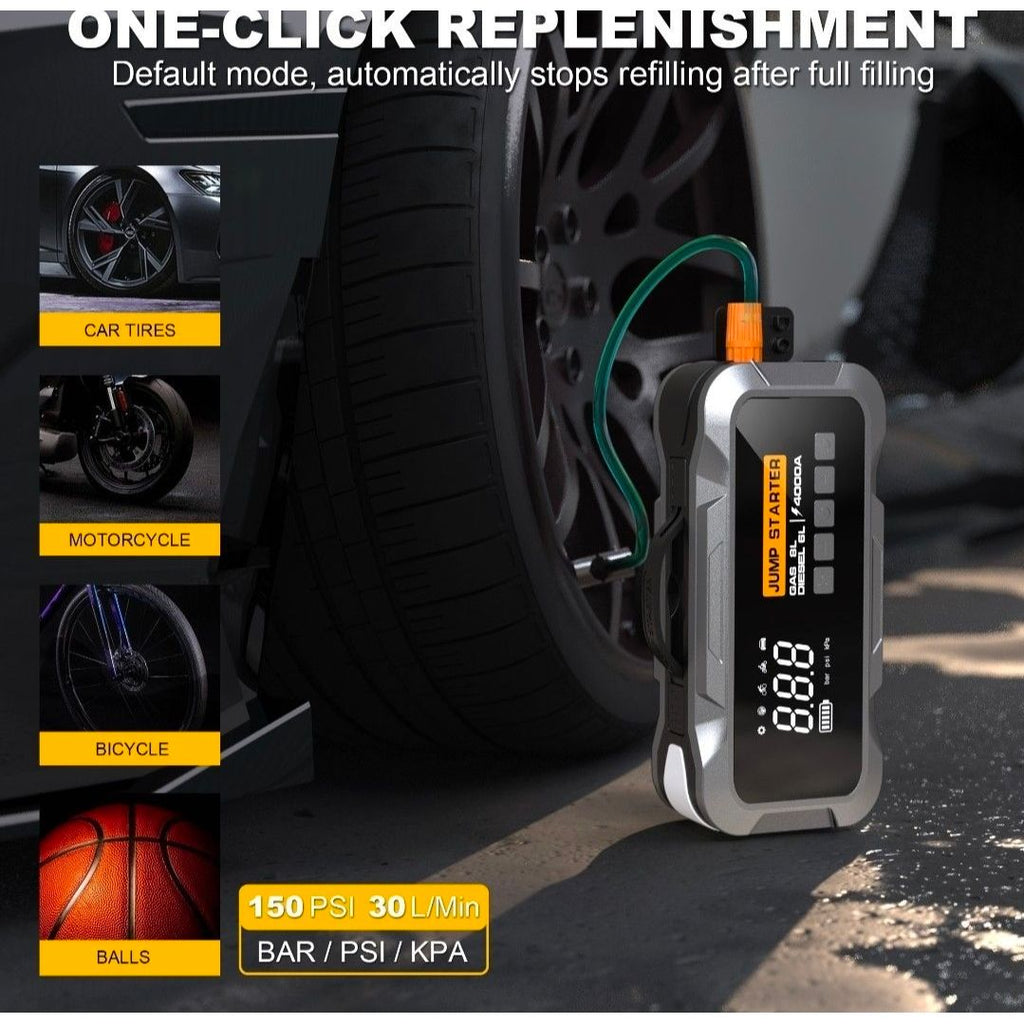 Fendimart All-in-One Car Emergency Kit - Jump Starter, Air Compressor & Power Bank