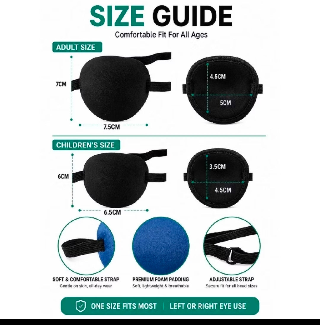 Concave Foam Eye Patch | Adjustable Elastic Strap | Fits Left & Right Eye | 2 Pcs Pack