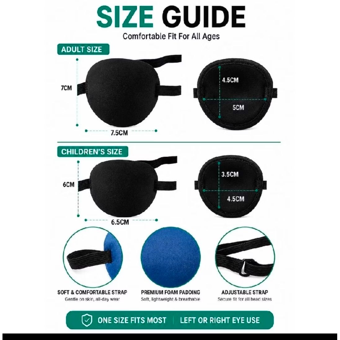 Concave Foam Eye Patch | Adjustable Elastic Strap | Fits Left & Right Eye | 2 Pcs Pack