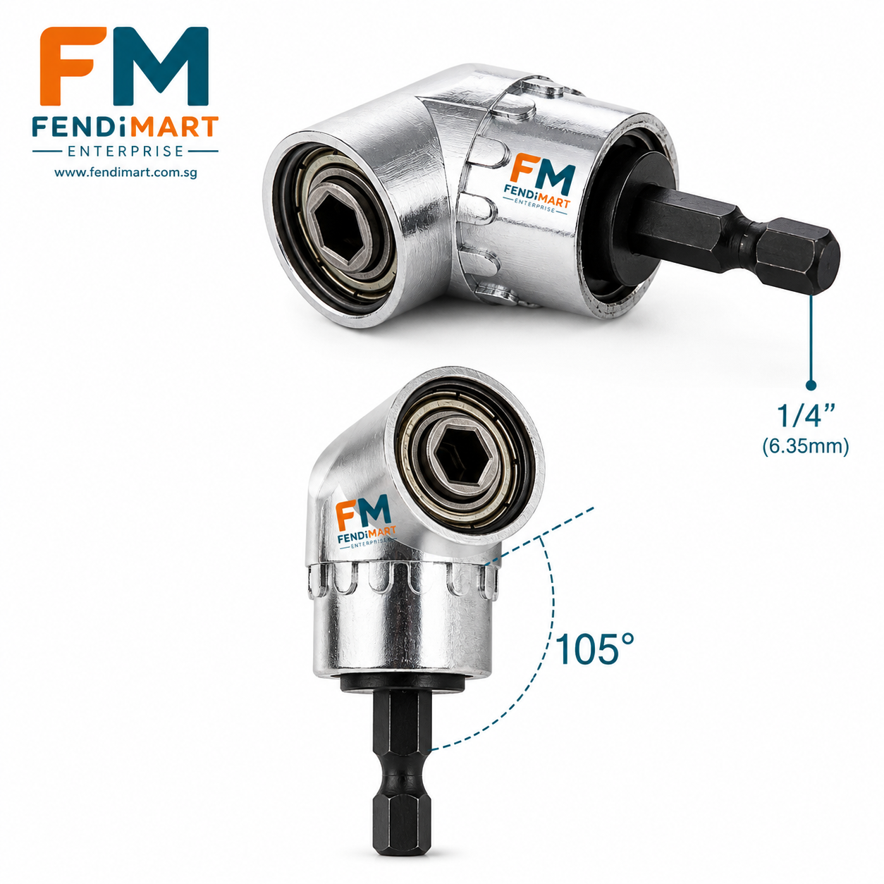 FENDITOOLS ° Right Angle Drill Bit Adapter (1/4" Hex)