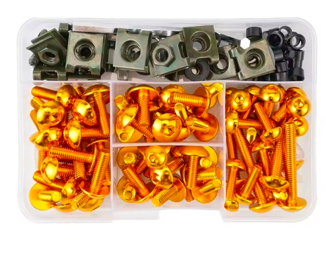 FENDIMART 190PCS Motorcycle Fairing Bolt Kit 6063 Aluminium Body Panel Screw Fastener Set with Storage Box | M5 M6 Universal Sportbike
