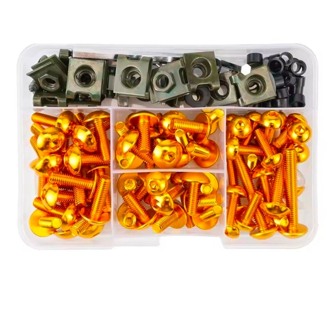 FENDIMART 190PCS Motorcycle Fairing Bolt Kit 6063 Aluminium Body Panel Screw Fastener Set with Storage Box | M5 M6 Universal Sportbike