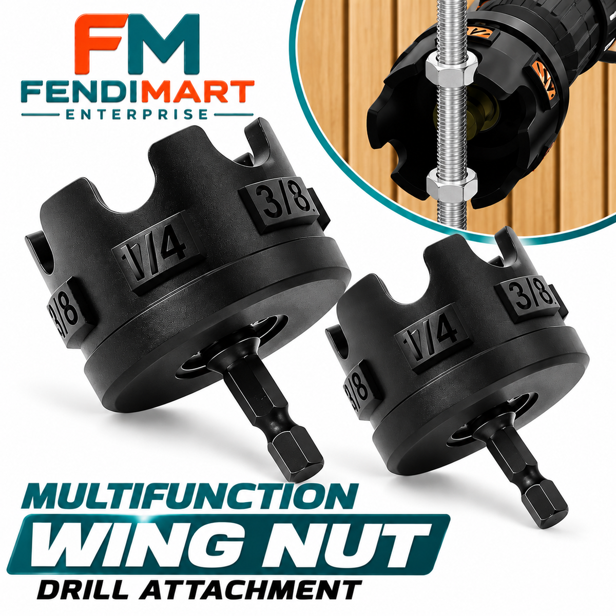 Multifunction Wing Nut Drill Attachment – 1/4" & 3/8" Nut Driver Wrench Tool