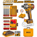 INGCO 20V Cordless Impact Driver 285Nm with 2 Battery Sets & Accessories Combo Kit