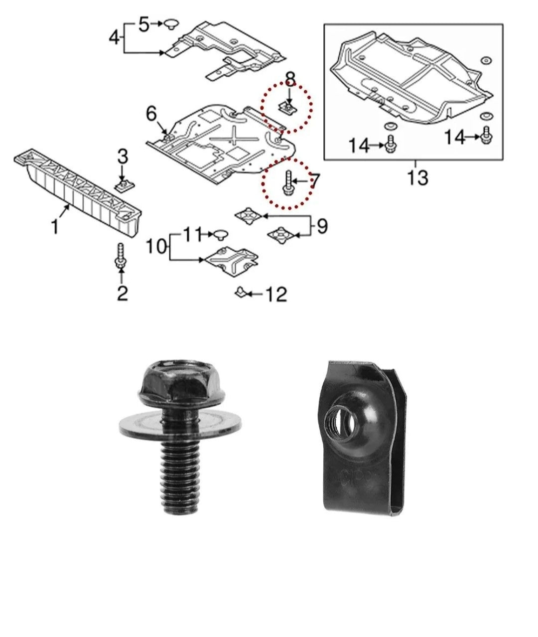 Fenditools Car Body Bolts & U-Nut Clips M6 Engine Cover Undertray Splash Shield Bumper Fender Liner Fastener Screws 10pcs