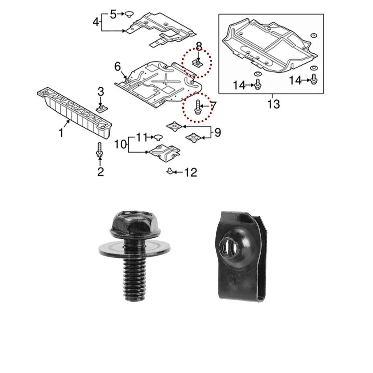 Fendimart Car Body Bolts & U-Nut Clips M6 Engine Cover Undertray Splash Shield Bumper Fender Liner Fastener Screws 10pcs