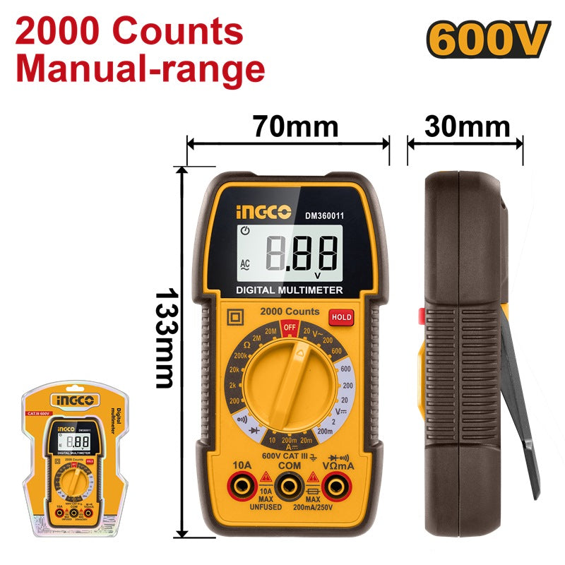 INGCO Digital Multimeter 600V 2000 Count Manual Range DM360011