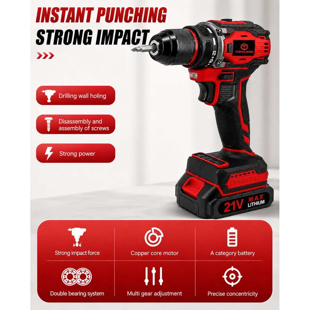Fendimart 21V Brushless Cordless Drill 60-80Nm | 2x Battery + Charger + Case + Accessories