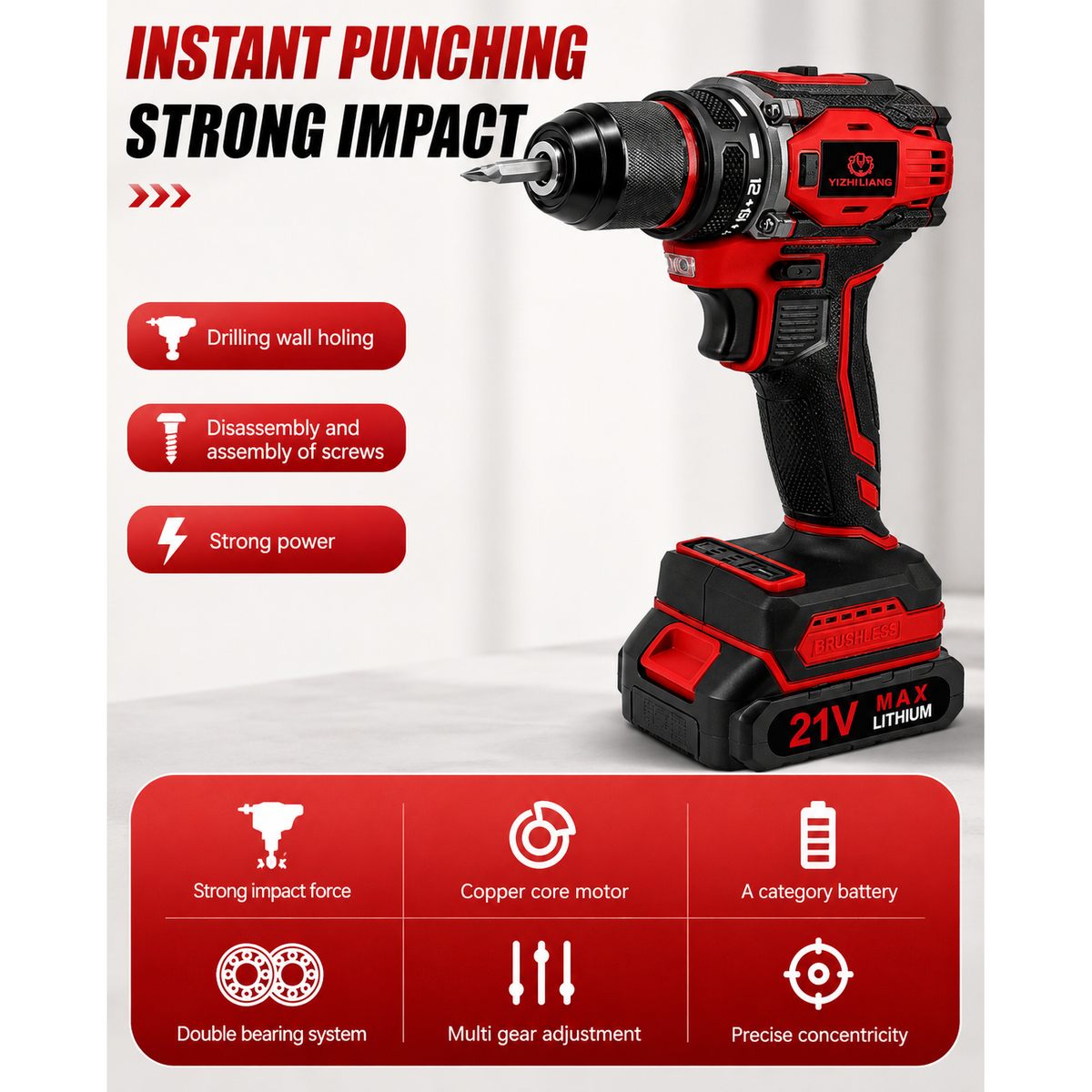 Fendimart 21V Brushless Cordless Drill 60-80Nm | 2x Battery + Charger + Case + Accessories