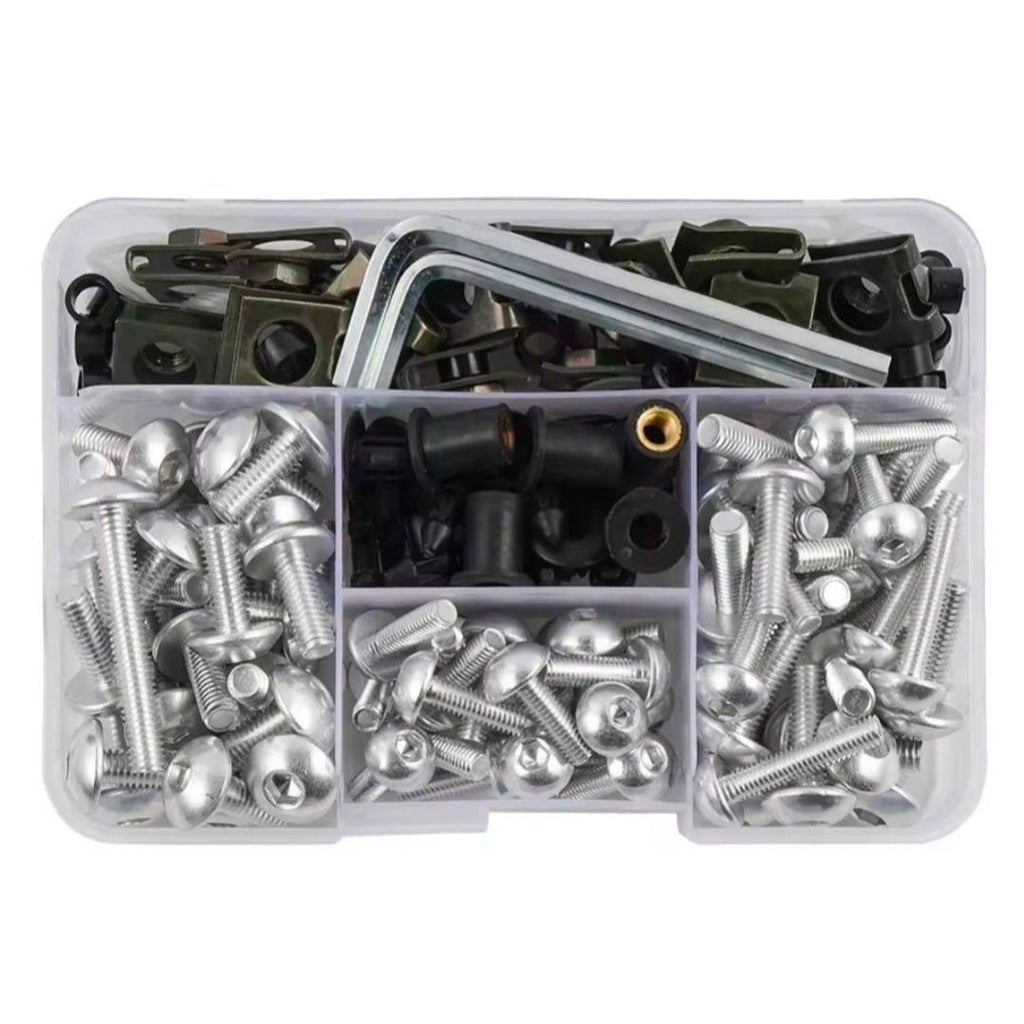 FENDIMART 190PCS Motorcycle Fairing Bolt Kit 6063 Aluminium Body Panel Screw Fastener Set with Storage Box | M5 M6 Universal Sportbike