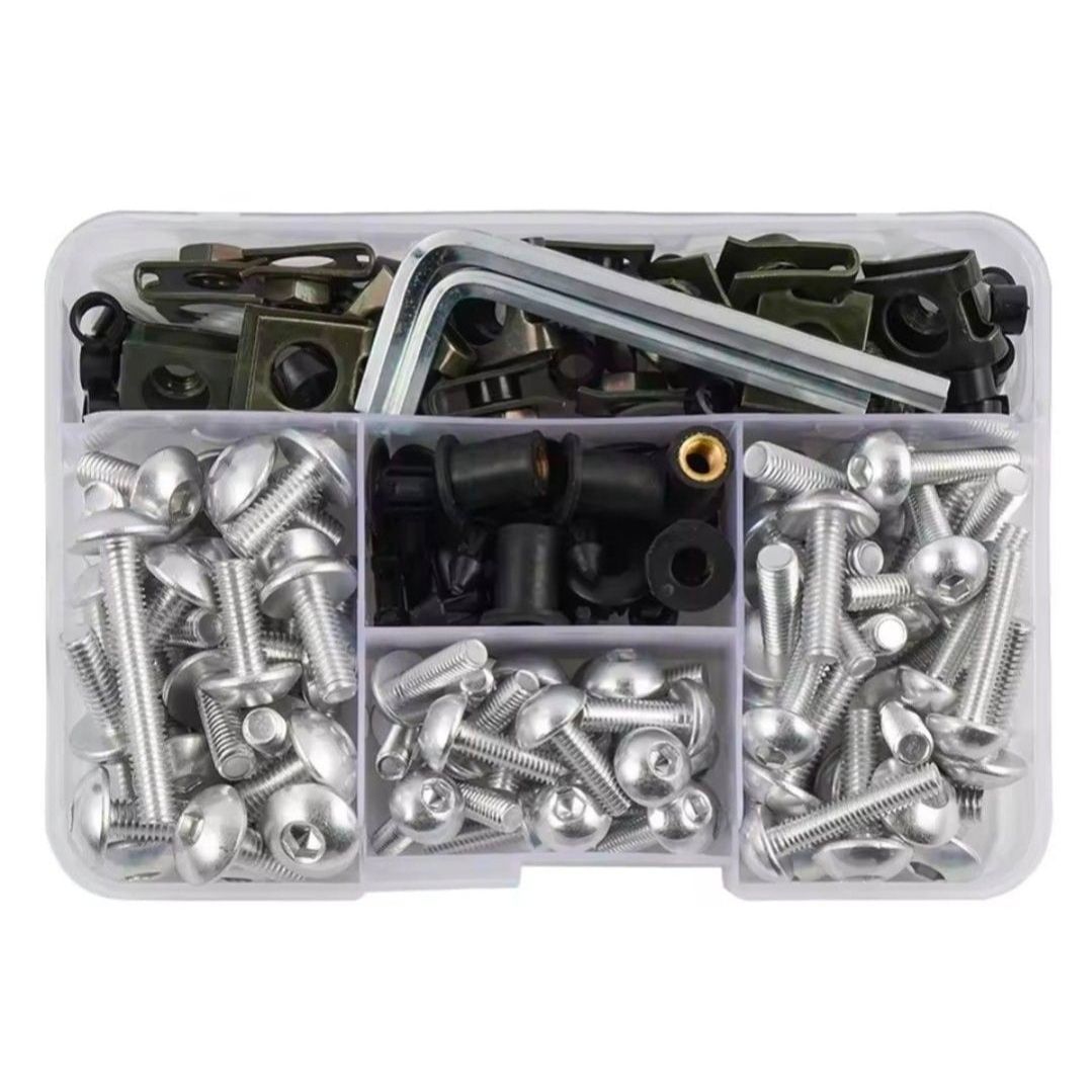 FENDIMART 190PCS Motorcycle Fairing Bolt Kit 6063 Aluminium Body Panel Screw Fastener Set with Storage Box | M5 M6 Universal Sportbike