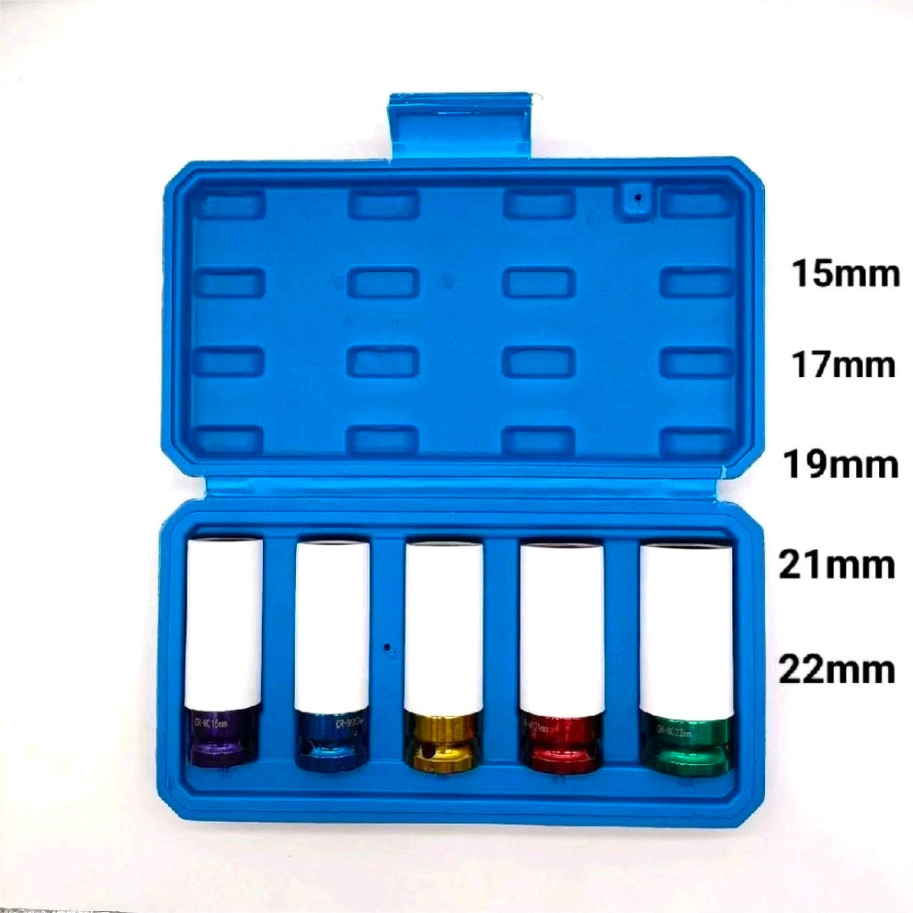 Fendimart 5-Piece 1/2" Drive Thin Wall Deep Impact Socket Set (15-22mm) with Hard Case