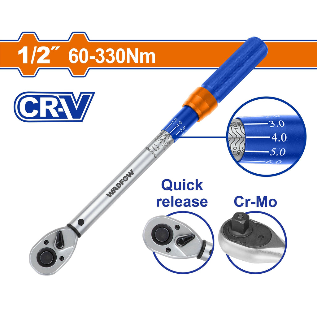 WADFOW 1/2" CR-V Torque Wrench 60-330Nm WWQ4D12