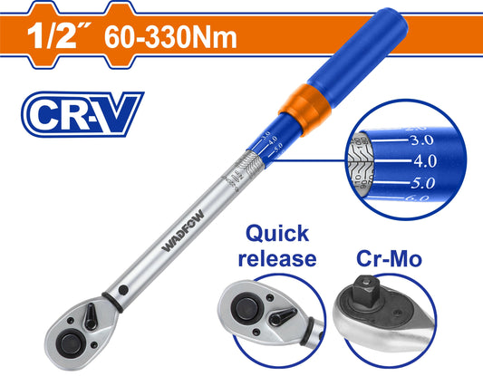 WADFOW 1/2" CR-V Torque Wrench 60-330Nm WWQ4D12