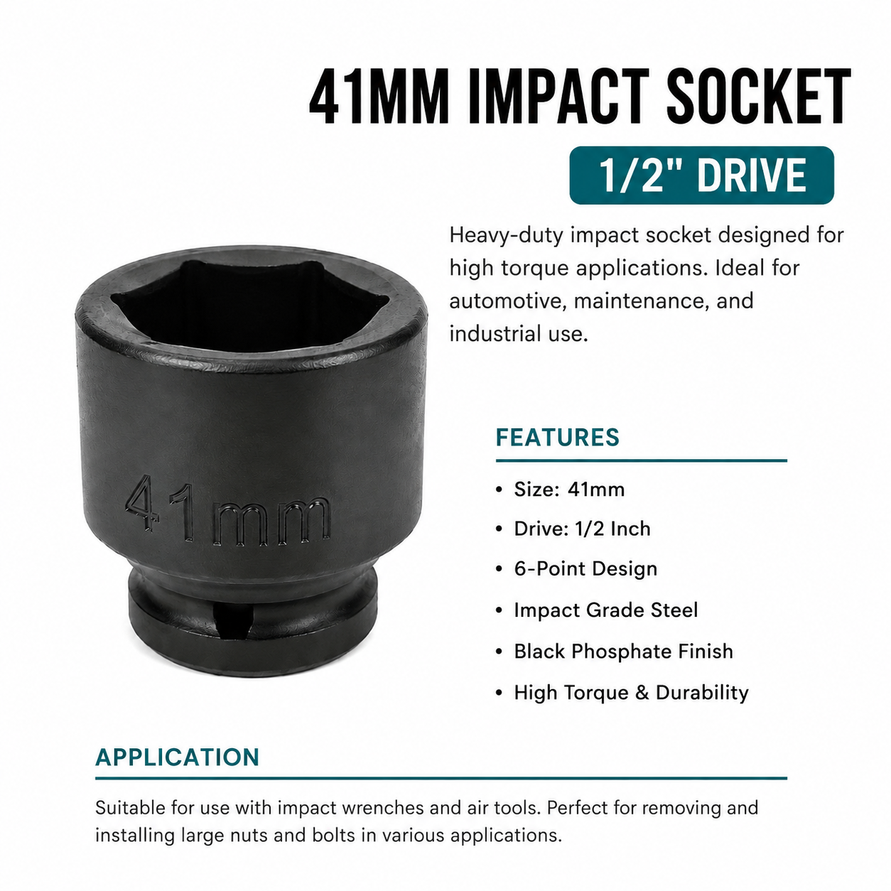 41mm Impact Socket – 1/2" Drive CR-MO Heavy Duty