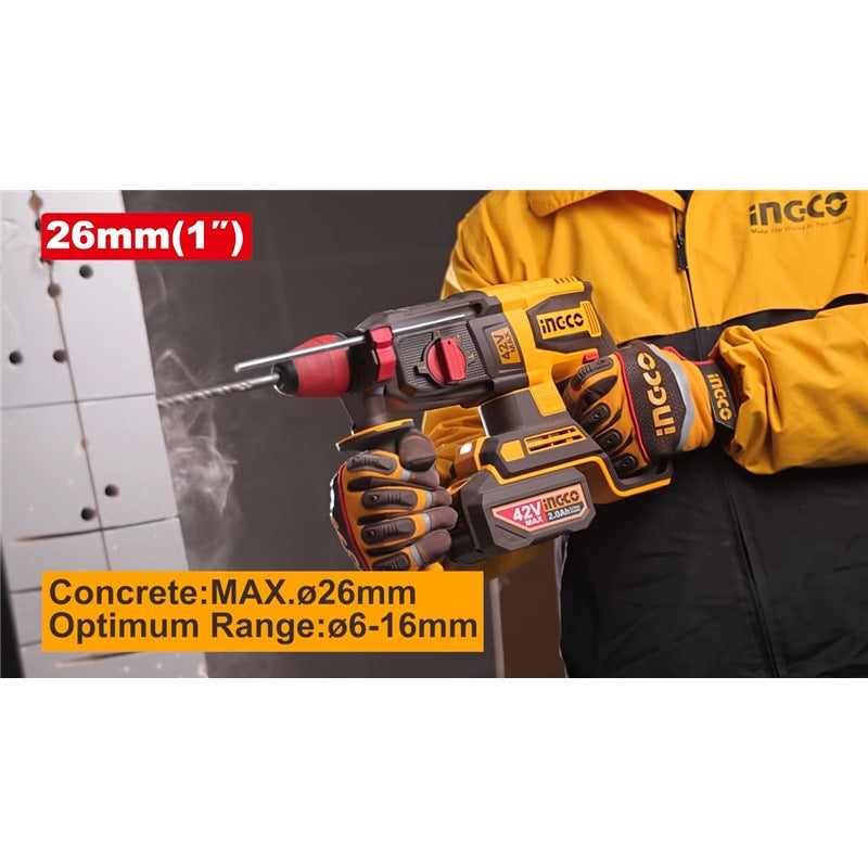INGCO 42V BL 26MM 4-Mode Rotary Hammer 2x2.0Ah + Case CRHL142682