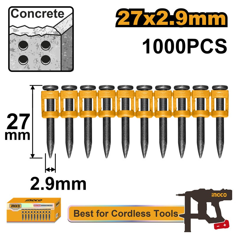 INGCO 27MM CONTINOUS FIRING CONCRETE NAIL 1000/BOX (42V NAILER) ANA02271