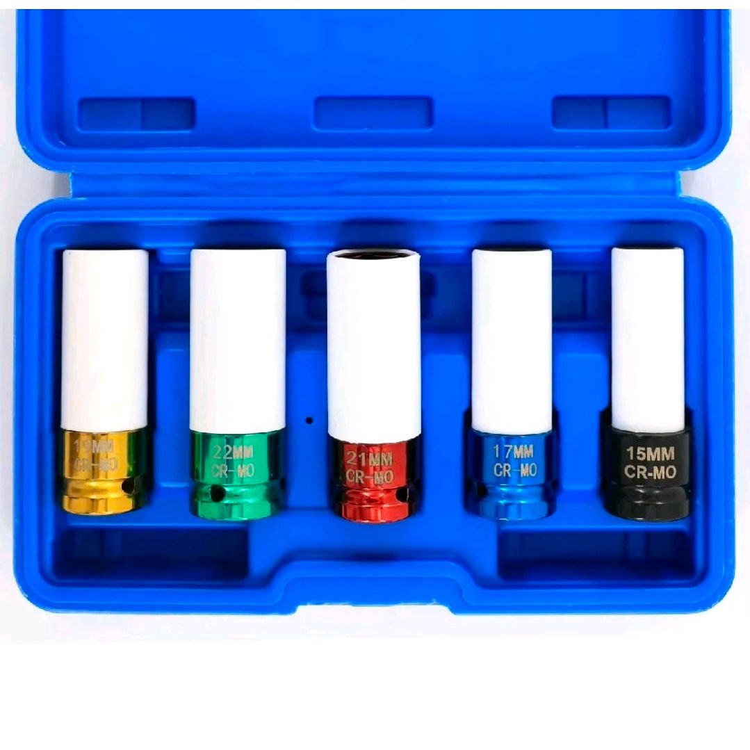 Fendimart 5-Piece 1/2" Drive Thin Wall Deep Impact Socket Set (15-22mm) with Hard Case