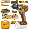 INGCO 20V Li-Ion BL Impact Drill 86NM W/2x2.0Ah Charger + Case CIDLI20868