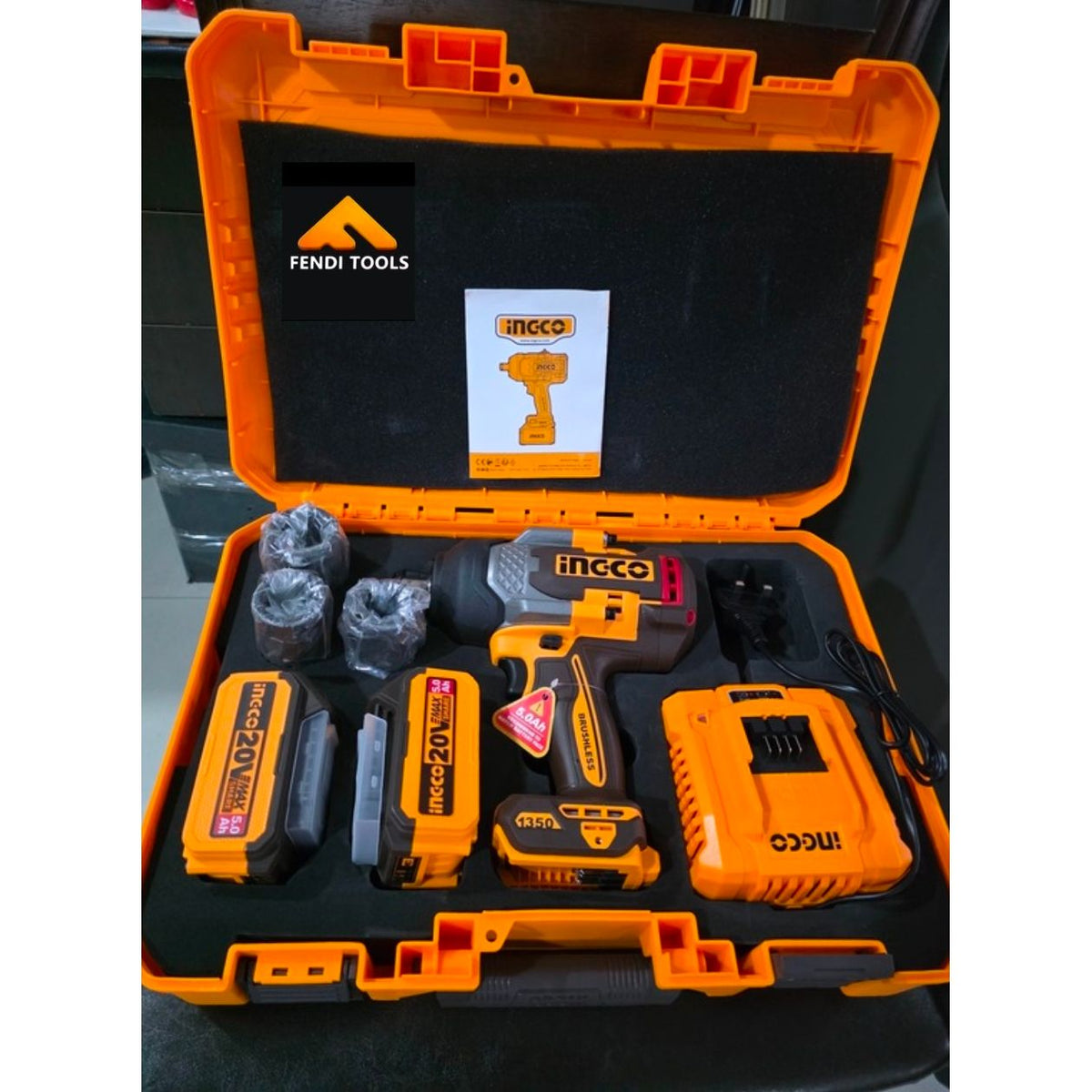 INGCO 20V BL 3/4" Drive Impact Wrench Max 1350Nm 2x5.0Ah + Charger + Case CIWLI20135