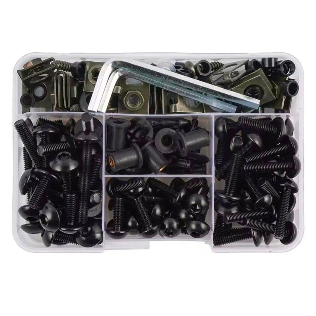 FENDIMART 190PCS Motorcycle Fairing Bolt Kit 6063 Aluminium Body Panel Screw Fastener Set with Storage Box | M5 M6 Universal Sportbike