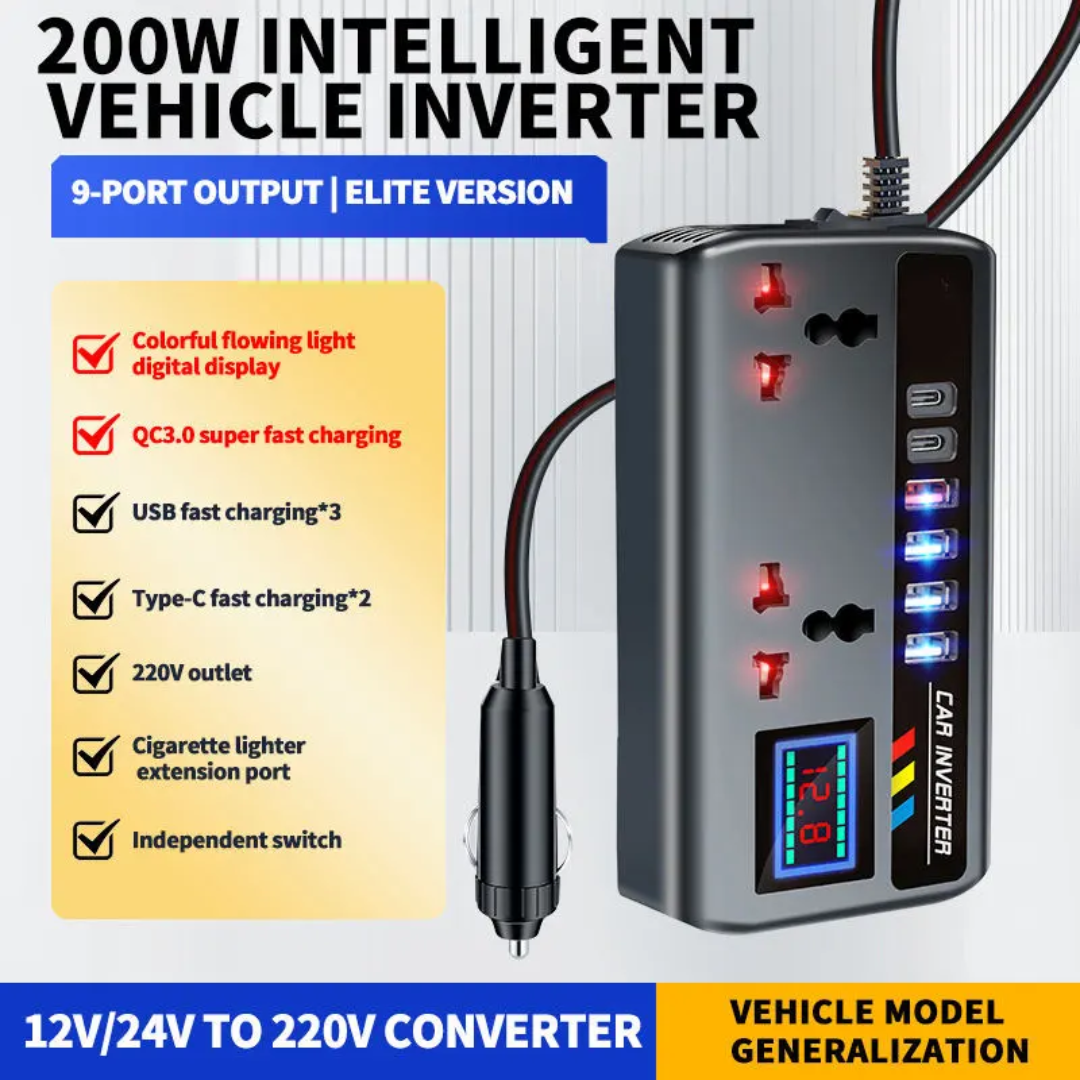 Fendimart Universal 12V/24V Car Inverter Converter Truck Charging Power Outlet with Cigarette Lighter Car 220V Charging Interface