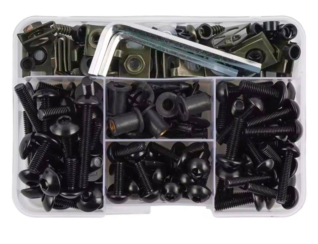 FENDIMART 190PCS Motorcycle Fairing Bolt Kit 6063 Aluminium Body Panel Screw Fastener Set with Storage Box | M5 M6 Universal Sportbike