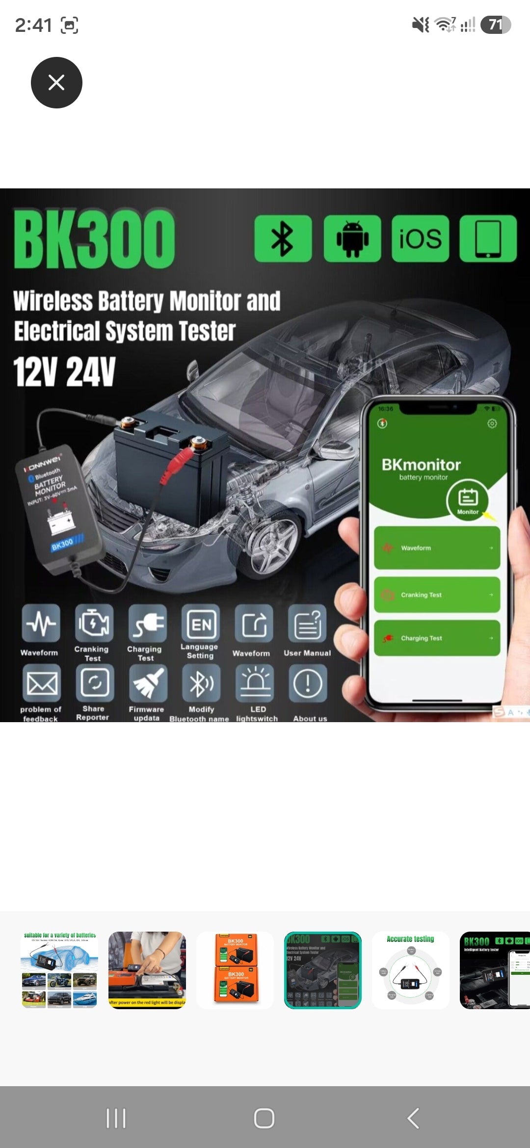 Fenditools Battery Analyzer Monitor Tool All Auto Lead Acid Charging Cranking System BT 5.0 for IOS Android Long Term Data Test 12/24V