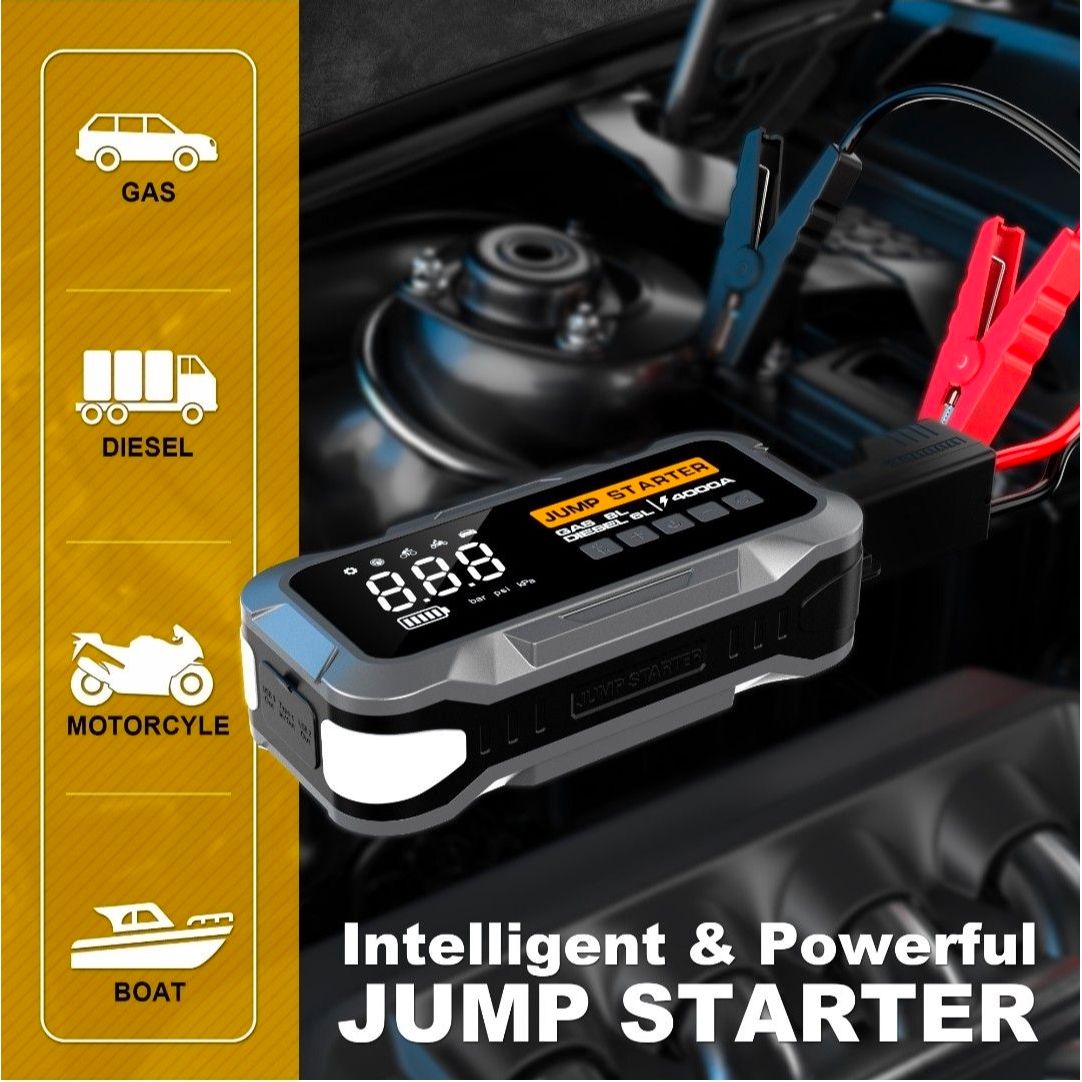 Fendimart All-in-One Car Emergency Kit - Jump Starter, Air Compressor & Power Bank
