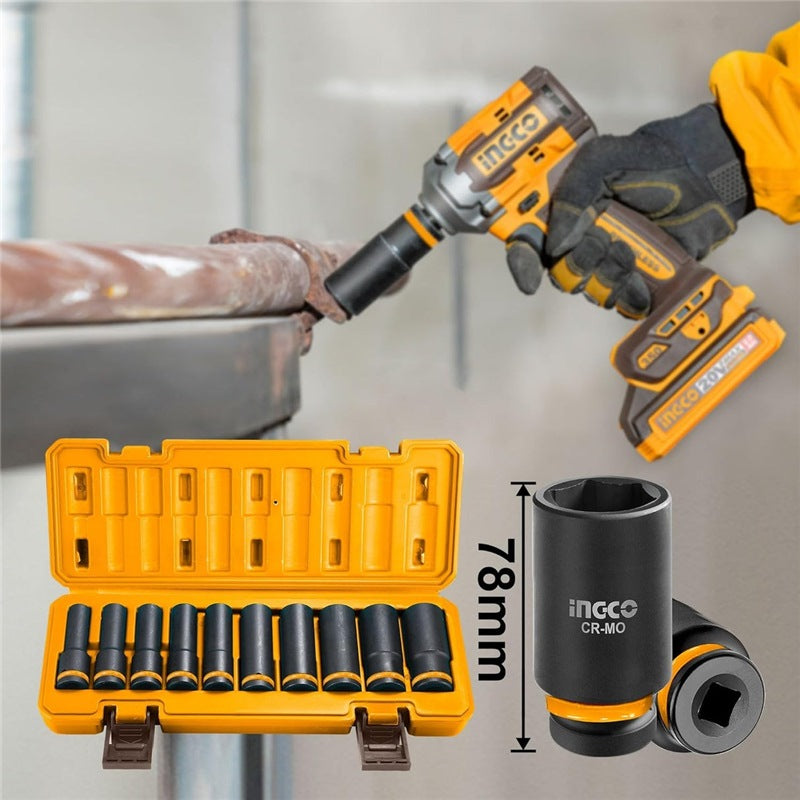 INGCO 10PCS 1/2" DR. CR-MO DEEP MPACT SOCKET SET 10-24MM HKISSD12102L