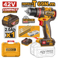 INGCO 42V BL Compact Impact Drill 69NM 1x2.0Ah + Case CIDLI42698