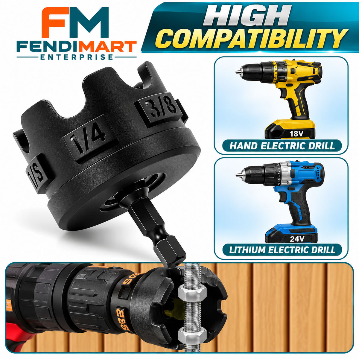 Multifunction Wing Nut Drill Attachment – 1/4" & 3/8" Nut Driver Wrench Tool