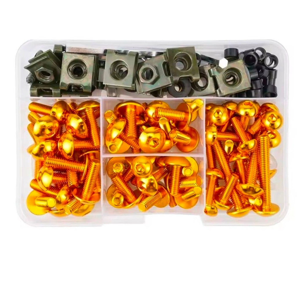 FENDIMART 190PCS Motorcycle Fairing Bolt Kit 6063 Aluminium Body Panel Screw Fastener Set with Storage Box | M5 M6 Universal Sportbike
