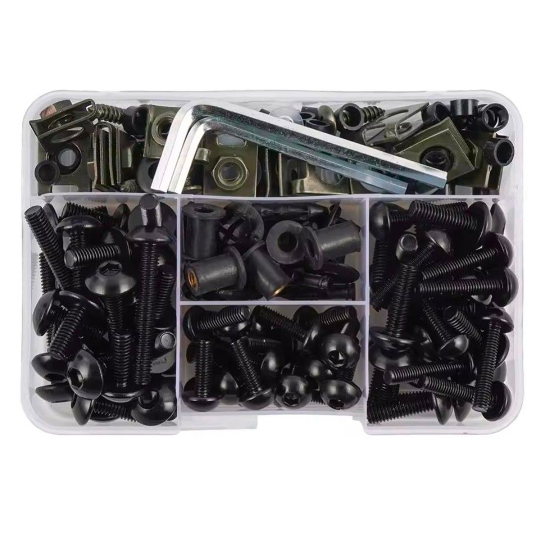 FENDIMART 190PCS Motorcycle Fairing Bolt Kit 6063 Aluminium Body Panel Screw Fastener Set with Storage Box | M5 M6 Universal Sportbike
