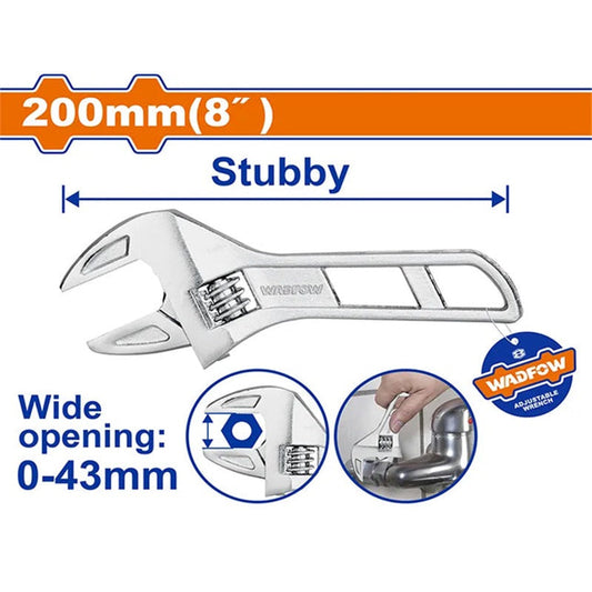 WADFOW 200mm Stubby Wide Jaw Adjustable Wrench 0-43mm – WAW7108