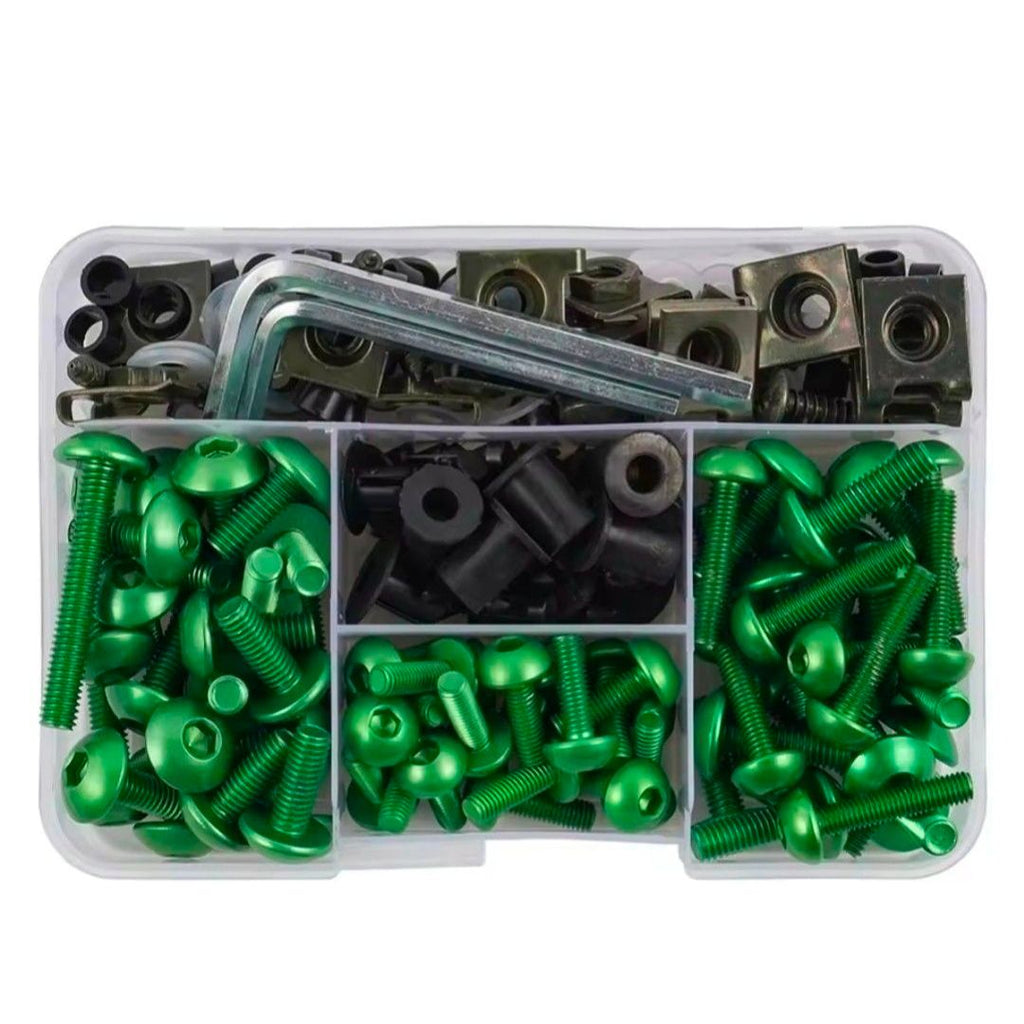 FENDIMART 190PCS Motorcycle Fairing Bolt Kit 6063 Aluminium Body Panel Screw Fastener Set with Storage Box | M5 M6 Universal Sportbike