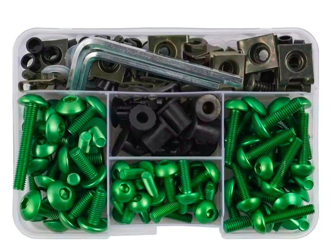 FENDIMART 190PCS Motorcycle Fairing Bolt Kit 6063 Aluminium Body Panel Screw Fastener Set with Storage Box | M5 M6 Universal Sportbike