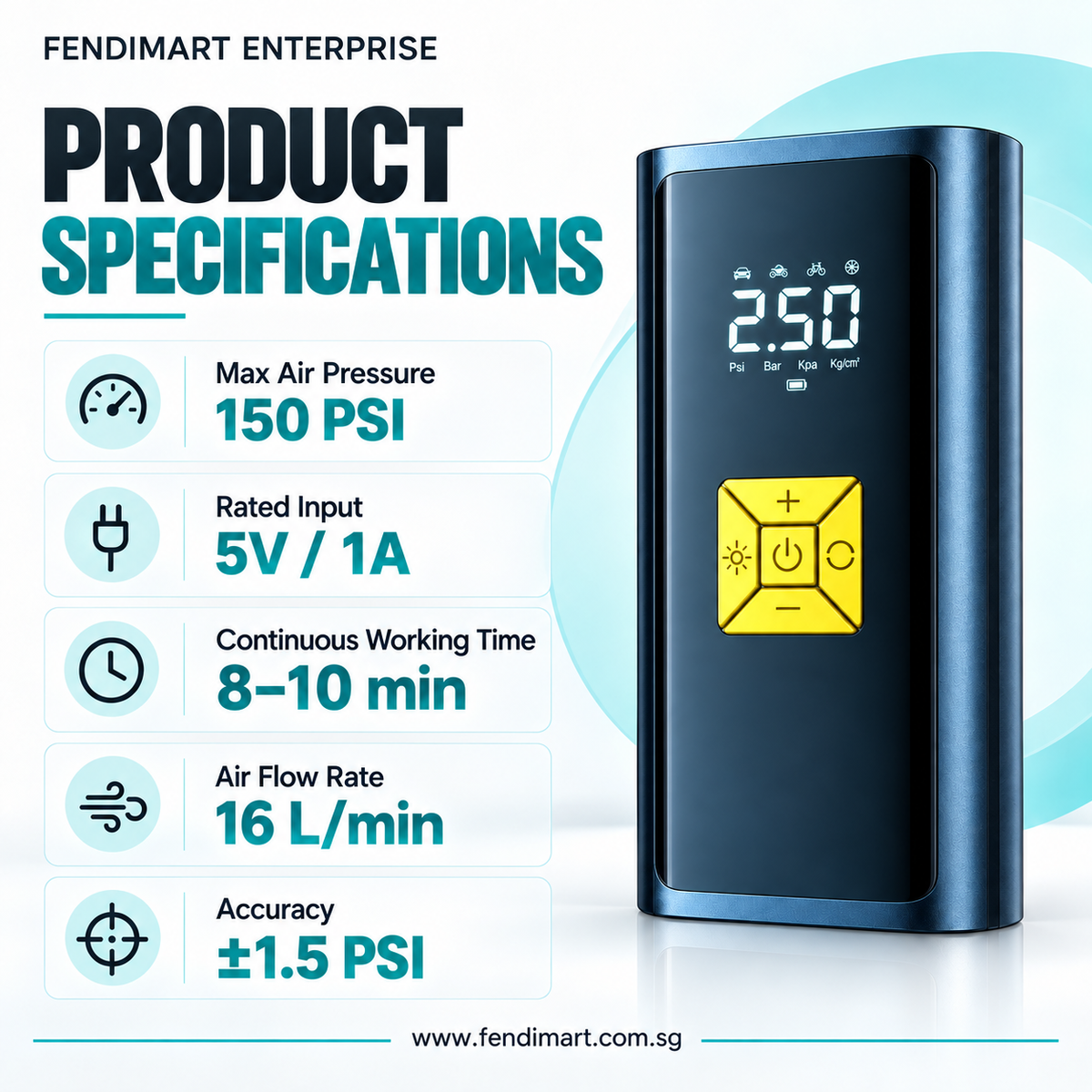 ST-9620E Portable Cordless Tyre Inflator with 12V DC Power